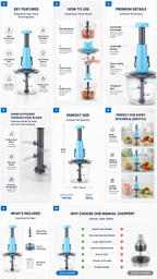 2L Stainless Steel Push Chopper – Hand Press Vegetable Cutter