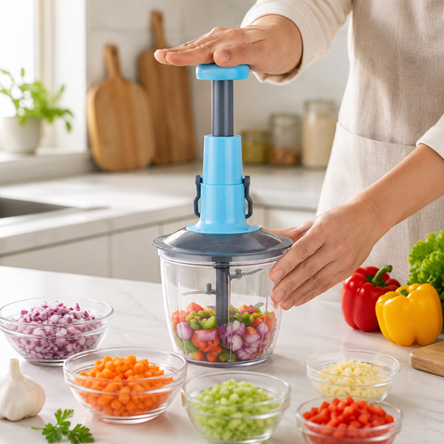 2L Stainless Steel Push Chopper – Hand Press Vegetable Cutter
