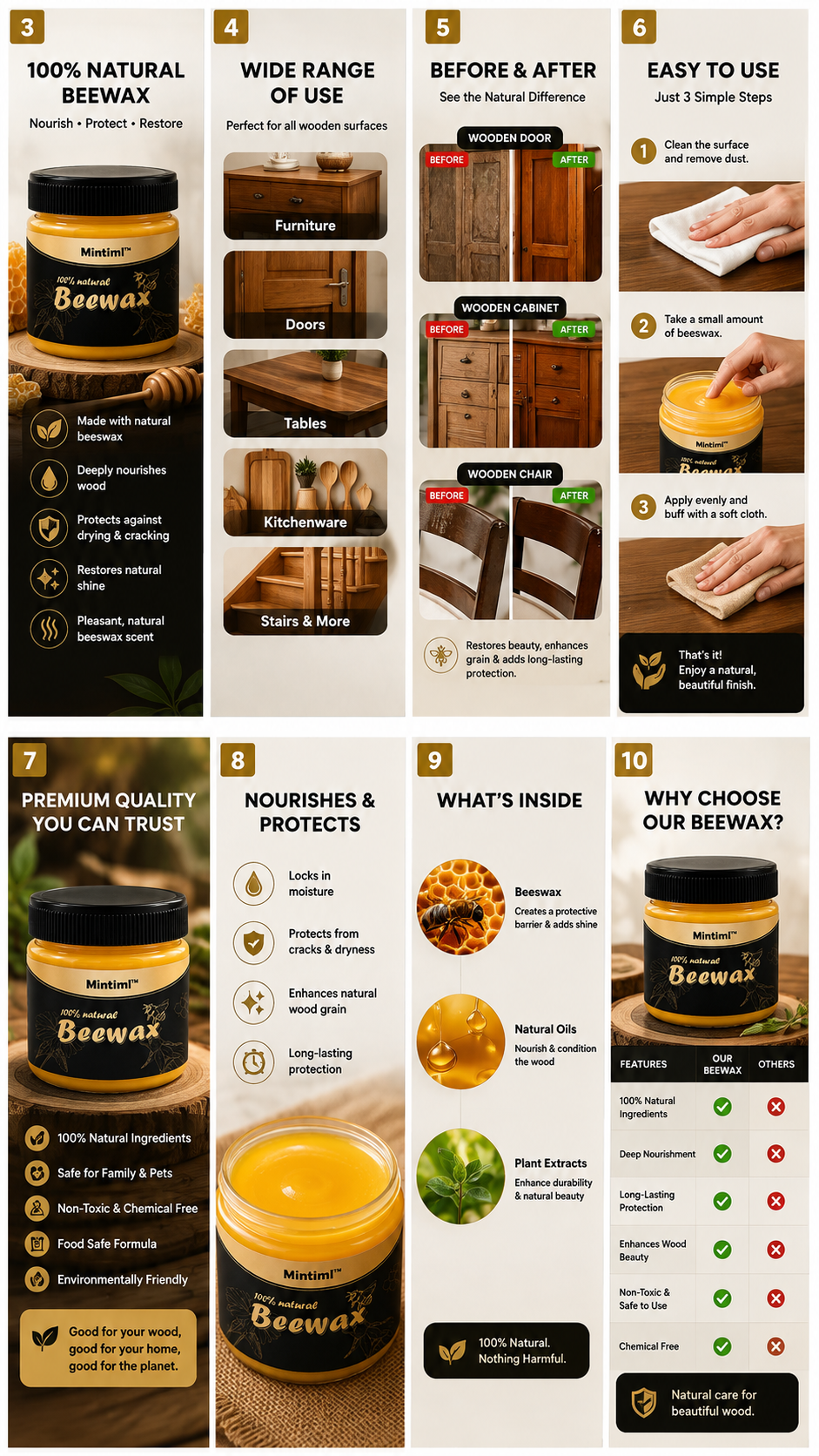 Mintiml Beewax Wood Polish – Natural Wood Seasoning Wax
