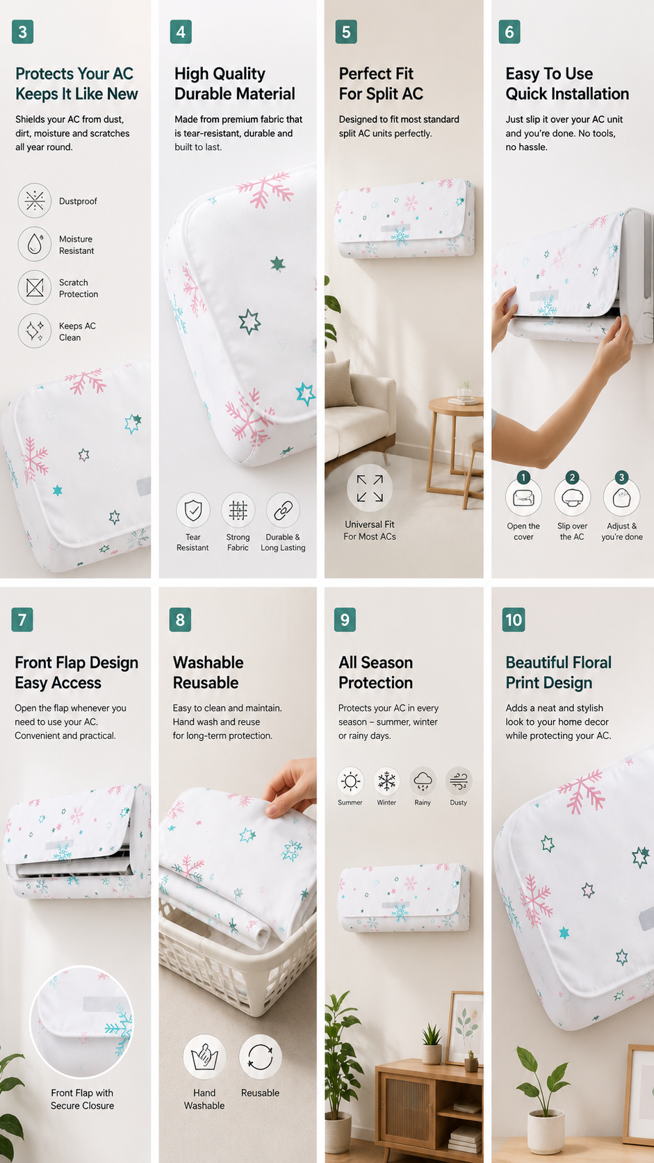 Split AC Dust Cover – Floral Print Protective Cover
