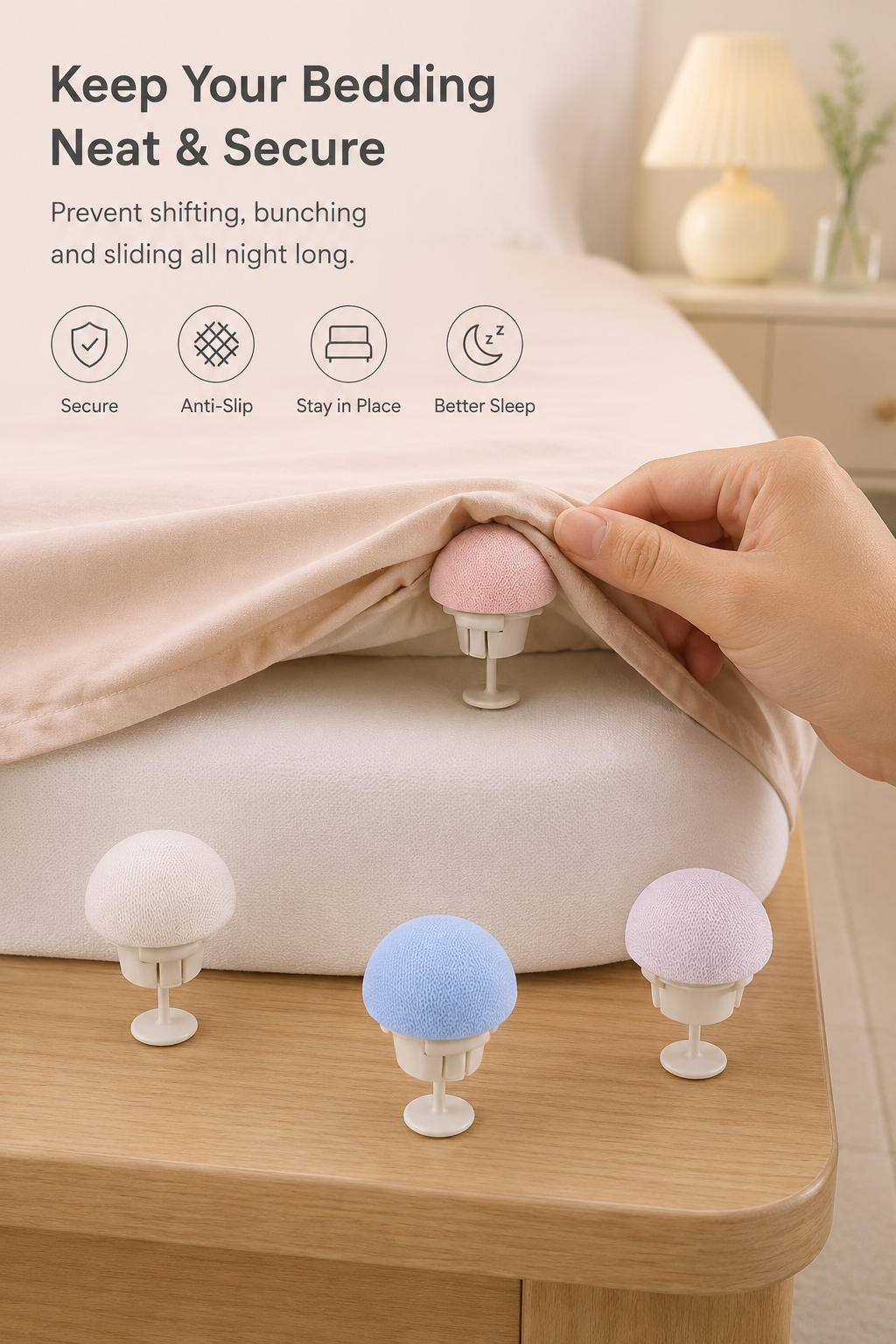 Mushroom Bedsheet Clips – Anti-Slip Quilt Fastener, Pack of 4