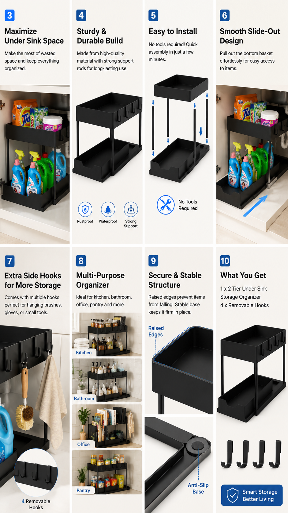 Under Sink Storage Organizer – 2 Tier Multipurpose Rack