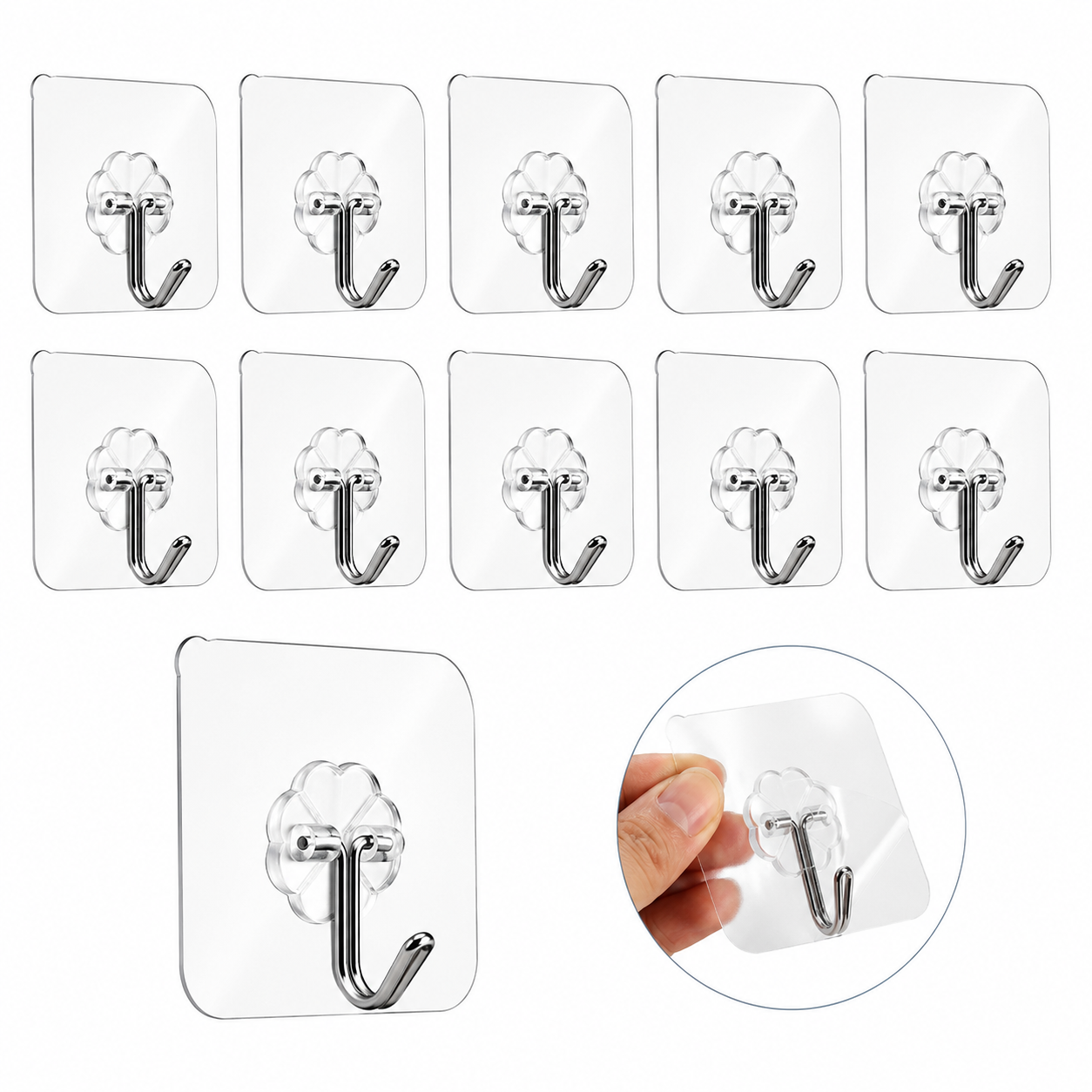 Adhesive Screw Sticker Wall Hooks – Pack of 10 Transparent Hooks