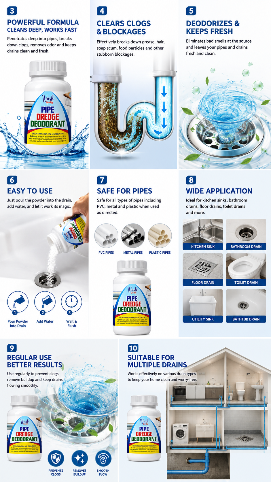 Powerful Sink & Drain Blockage Cleaner Powder – Pipe Dredge Deodorant