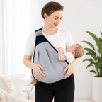 Baby carrier sling side angle showing adjustable straps and waist support