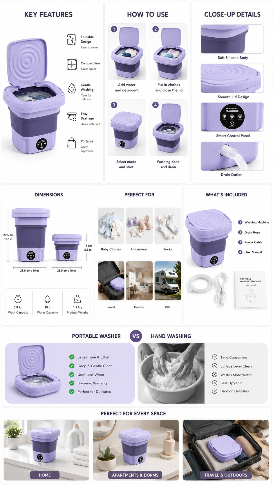 Portable Foldable Washing Machine – 8L Mini Washer