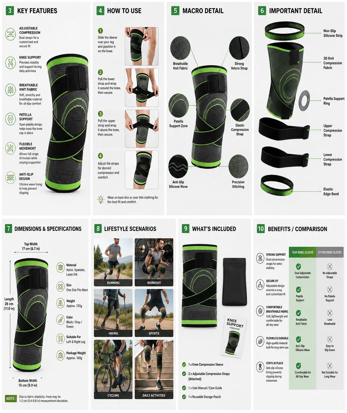 Adjustable Compression Knee Support Sleeve