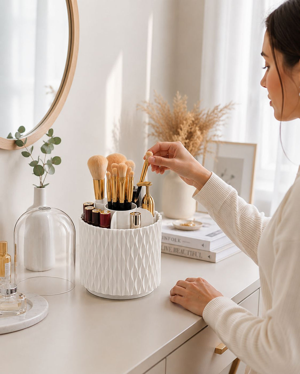 360 Rotating Dustproof Makeup Brush Organizer