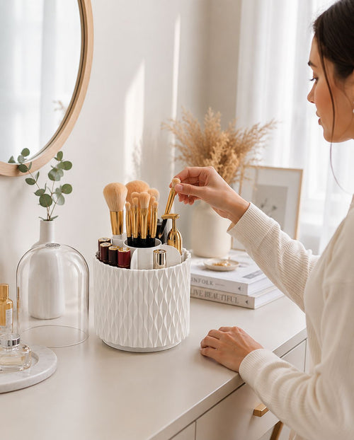 360 Rotating Dustproof Makeup Brush Organizer