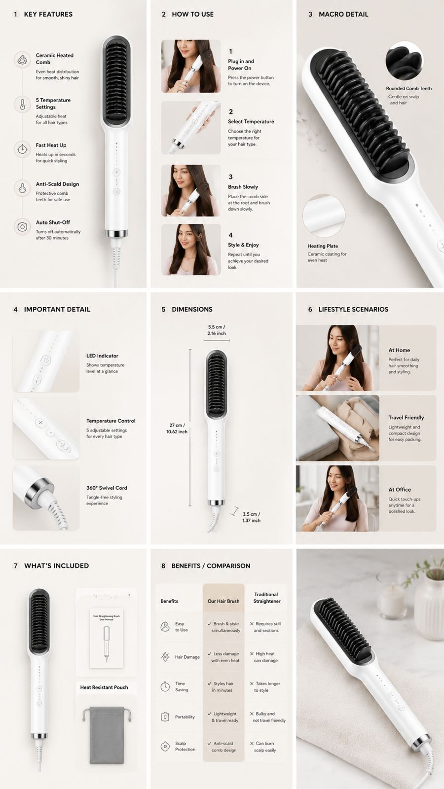 909 Ceramic Hair Straightener Brush