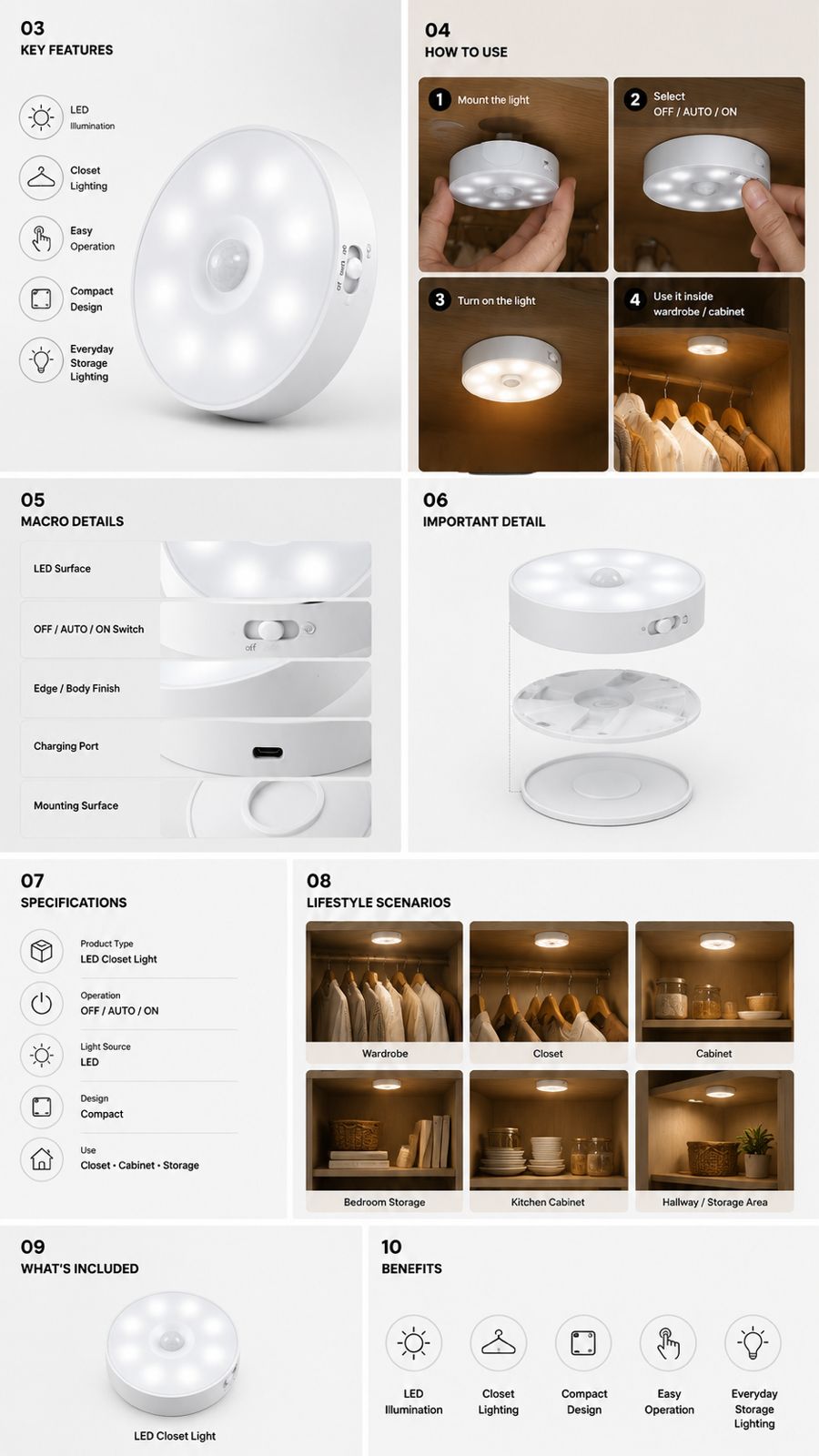 LED Smart Wireless Cabinet Lights – 3pcs Set with Remote Control
