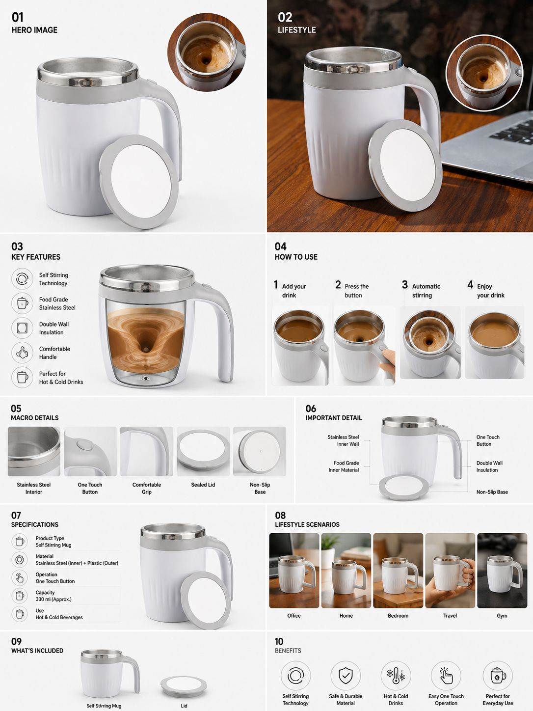 Automatic Self-Stirring Coffee Mug – Magnetic Hot & Cold Mixing Mug