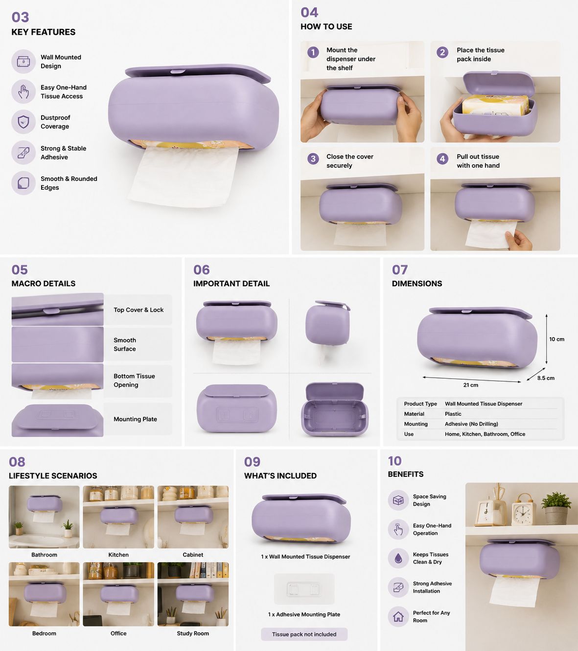 Silicone Tissue Holder Box – Suction Mount for Kitchen & Car