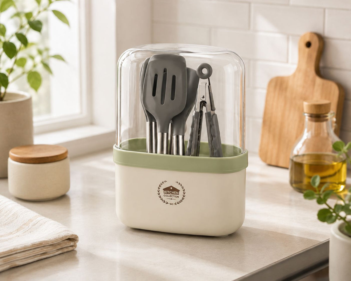 Multipurpose Kitchen Cutlery Holder – Dome Cover with Utensils