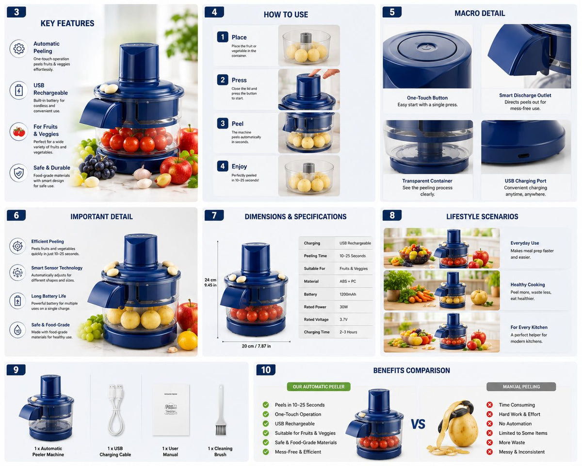 Rechargeable Electric Fruit & Vegetable Peeler with Dispensing Spout