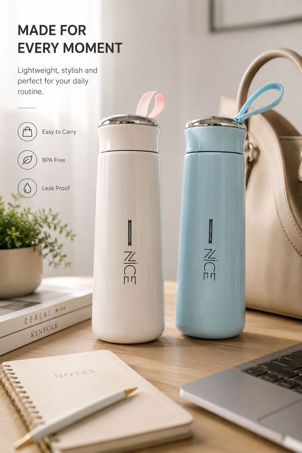 NICE Portable Double-Walled Water Bottle – Vacuum Flask Travel Cup