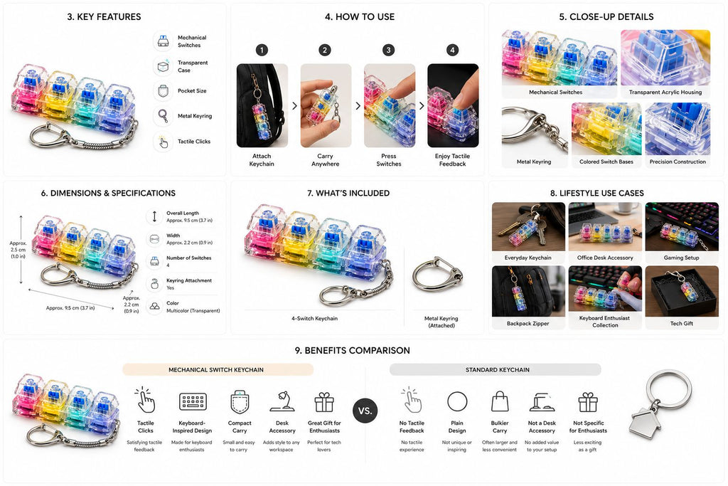Mechanical Keyboard Switch Fidget Keychain – 4 Key Clicky Stress Toy