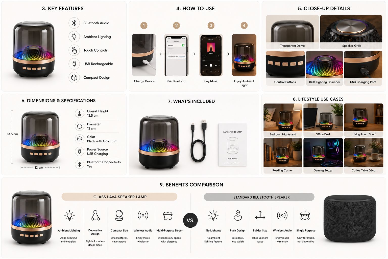 Glass Lava Speaker Lamp – Wireless Bluetooth Speaker with Ambient Light