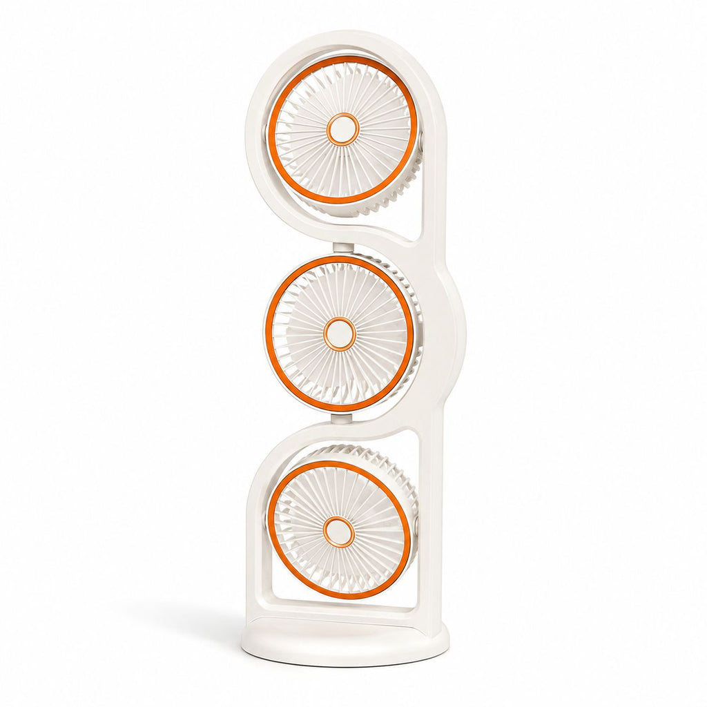 3-Head Foldable Tower Fan – 360° Oscillating with LED Modes